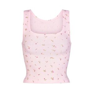 SKIMS Floral Pink Ribbed Crop Tank Top